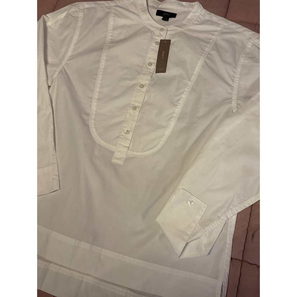 NEW J.Crew Womens White Longsleeve Popover Bib Front Blouse Tunic Top, Size XS - Picture 2 of 7